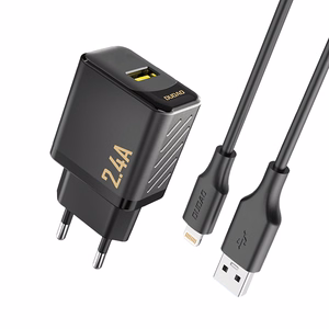 Dudao A23LEU 2.4A GaN EU USB-A Wall Įkroviklis with USB-A to Lightning Laidas - Juodas
