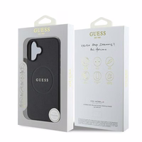 Dėklas telefonui Guess Grūdėtas auksinis žiedas MagSafe iPhone 16 Plus - juodas