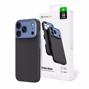 AmazingThing Titan Max Lens dėklas, skirtas iPhone 18 Pro Max, iš aramido pluošto, su kameros apsauga, suderinamas su MagSafe – spalva: mėlyna