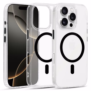 Blizgus Magsafe Skaidrus dėklas telefonui iPhone 16 Pro Max juodas