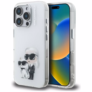 Karl Lagerfeld IML Aquarelle Karl & Choupette & Logo Case for iPhone 16 Pro Max - White