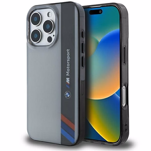 BMW Motosport IML vertikali juosta iPhone 16 Pro dėklas - pilkas