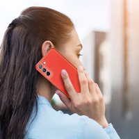 Dux Ducis Yolo elegantiškas dėklas iš ekologiškos odos Samsung Galaxy S22 + (S22 Plus) raudonas