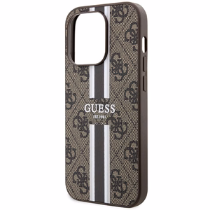Guess 4G Printed Stripes MagSafe dėklas telefonui iPhone 15 Pro - rudas