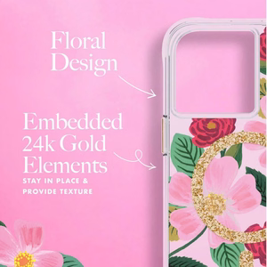 Rifle Paper Co. Rose Garden MagSafe dėklas su aukso folijos detalėmis, skirtas iPhone 14 / 13