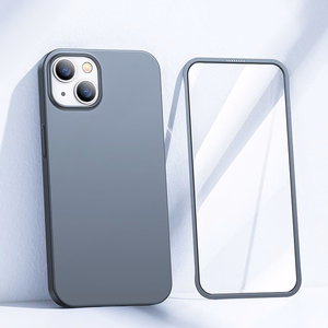 Joyroom 360 pilnas dėklas su priekiniu ir galiniu dangteliu iPhone 13 + grūdinto stiklo apsauginis stiklas pilkas (JR-BP927 tranish)