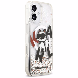 Karl Lagerfeld Skystas Blizgučiai Choupette Logo Magnetinis Dėklas telefonui iPhone 17 - Skaidrus