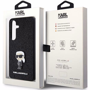 Karl Lagerfeld blizgus fiksuotas Ikonik logotipo metalinis ženklelis dėklas telefonui Samsung Galaxy S24+ - juodas