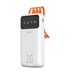 Didelės talpos išorinė baterija Dudao 20000mAh su 3 integruotais laidais USB-C + micro USB