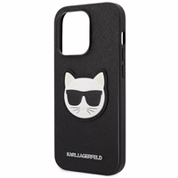Karl Lagerfeld Saffiano Choupette Head Patch dėklas telefonui iPhone 14 Pro Max - juodas