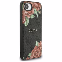 Guess 4G Flowers Print Magnetinis dėklas telefonui iPhone 16e - juodas