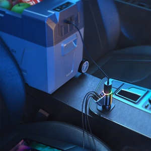 Automobilinis įkroviklis Joyroom „JR-CL21" juodas 150W (2xPD / 1xUSB / papildomas prievadas / LED)