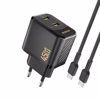 Dudao A28PCEU PD 45W GaN 2xUSB-C Wall Įkroviklis with USB-C Laidas - Juodas