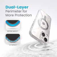 Speck Presidio Perfect-Clear Grip ClickLock & MagSafe - iPhone 17e / 16e / 15 / 14 / 13 dėklas (Clear / Chrome Finish / Serene sidabrinis)