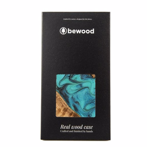 Medinis ir dervos dėklas telefonui iPhone 15 Plus Bewood Unique Turquoise - turkio ir juodas
