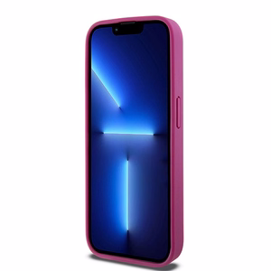 DKNY Odinis monogramos rašto metalinis logotipas Magnetinis dėklas iPhone 15 Pro - rožinė