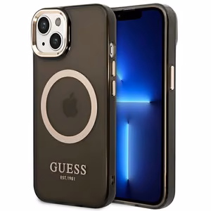 Guess GUHMP14MHTCMK iPhone 14 Plus 6.7" black/black hard case Gold Outline Translucent MagSafe