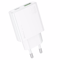 Borofone Įkroviklis BN25 Wish (Ultra Thin) - USB + Type-C - PD QC 3.0 30W baltas