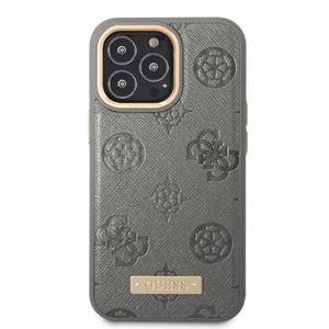 Guess GUHMP13LSAPSTG iPhone 13 Pro / 13 6.1" pilkas/pilkas kietas dėklas telefonui Peony Logo Plate Magnetinis MagSafe