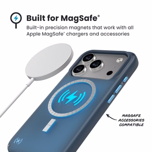 Speck Presidio Lux MagSafe dėklas, skirtas iPhone 17 Pro, „Deep Sea Fade / Black / Spell Blue“ spalvos