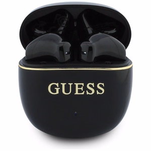 Belaidės TWS ausinės Guess Glossy Gold Line Classic, juodos