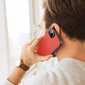 Dux Ducis Fino dėklas telefonui iPhone 14 Plus raudonas, pagamintas iš nailono