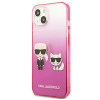 Karl Lagerfeld Gradient Ikonik Karl&Choupette dėklas iPhone 13 mini – rožinis