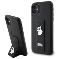 Karl Lagerfeld Gripstand Saffiano Choupette Pins dėklas telefonui iPhone 11 / Xr - juodas