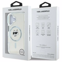 Karl Lagerfeld IML Metal Choupette Head magnetinis dėklas telefonui iPhone 16 Plus - baltas