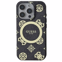 Guess IML Peony On 4G Background Magnetinis dėklas iPhone 16 Pro Max - juodas