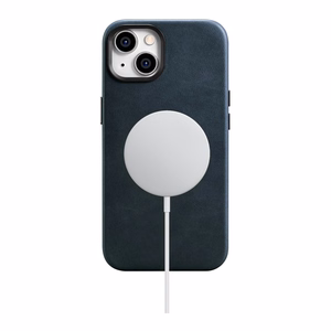 iCarer Oil Wax Premium odinis dėklas iPhone 14 Plus Magnetinis odinis dėklas su MagSafe Tamsiai mėlynas (WMI14220703-BU)