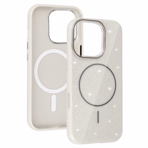 Magnetinis plonas blizgus dėklas telefonui Iphone 16e sidabrinis
