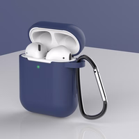 Dėklas AirPods 2 / AirPods 1 silikoninis minkštas ausinių dėklas + Raktų pakabukas karabino pakabukas mėlyna (Dėklas D)