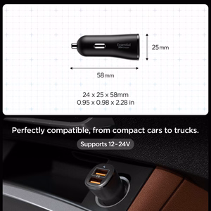 Spigen Essential EV302 2 jungčių 30W automobilinis įkroviklis juodas