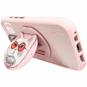 AmazingThing Nimmy Glasses Cool Cat MagSafe dėklas telefonui iPhone 16 Pro – rožinis