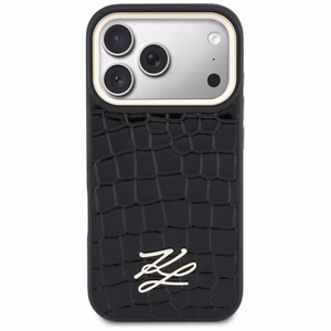 Karl Lagerfeld Croco KL Script Logo MagSafe Dėklas for iPhone 17 Pro Max - juodas