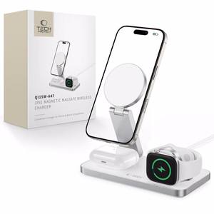 Tech-Protect QI15W-A47 MagSafe 3in1 indukcinis įkroviklis + USB-C kabelis - baltas