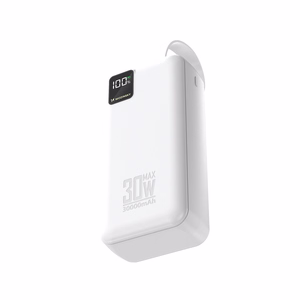 Wozinsky W8-W 30000mAh 30W išorinė baterija, 2x USB-A, USB-C, su žibintuvėliu, balta