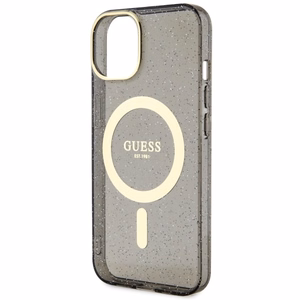 Guess GUHMP14MHCMCGK iPhone 14 Plus 6.7" juodas/juodas kietas dėklas Blizgučiai Auksas Magnetinis