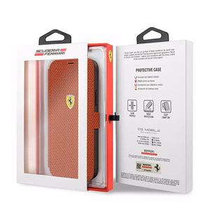 Ferrari FESPEFLBKP12SRE iPhone 12 mini 5.4" raudonas knygos tipo dėklas On Track perforuotas