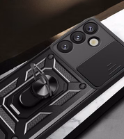 Hibridinis šarvuotas Camshield su kameros dangteliu ir metaliniu žiedu Samsung Galaxy S25+ - juodas