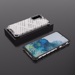 Korinio dizaino dėklas šarvuotas dangtis su geliniu rėmeliu Samsung Galaxy S22 + (S22 Plus) skaidrus