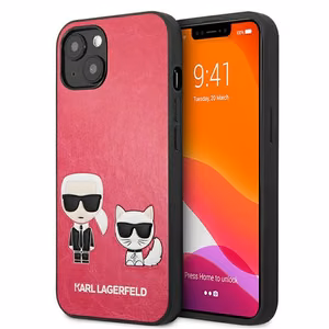 Karl Lagerfeld Ikonik Karl&Choupette dėklas iPhone 13 mini - fuksijos spalvos