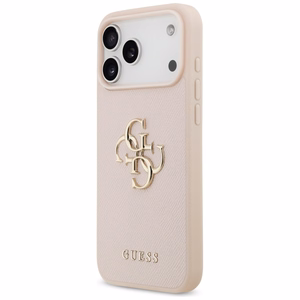 Guess Grūdėtas Didelis 4G ir Klasikinis Logotipas dėklas telefonui iPhone 17 Pro Max - rožinis