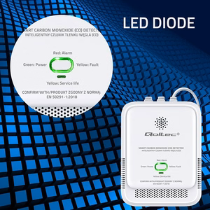 Qoltec 52576 anglies monoksido daviklis | CO detektorius | 85dB signalizacija | LED