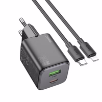 Įkroviklis Hoco USB A + USB C QC PD 3A 20W + kabelis USB C į Lightning N41 juodas