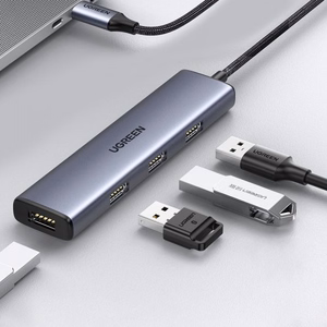 Adapteris Ugreen 2-in-1 sidabrinis (įvestis: Type-C / išvestis: 4-USB)