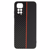 Tel Protect CARBON dėklas telefonui Xiaomi Redmi Note 11 Pro/Note 11 Pro 5G juodas su raudona juostele