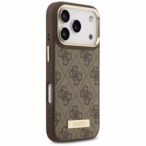 Guess 4G Logo Plate Magnetinis dėklas iPhone 17 Pro - rudas