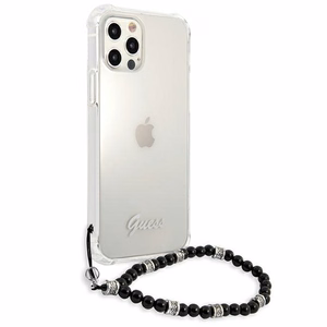 Guess GUHCP12MKPSBK iPhone 12/12 Pro 6.1 skaidrus kietas dėklas juodos perlų kolekcija